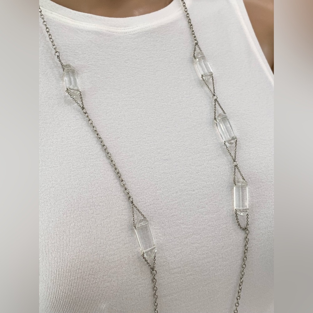 Cute Banana Republic Silvertone Necklace with Assymetric Clear Geometric Shapes